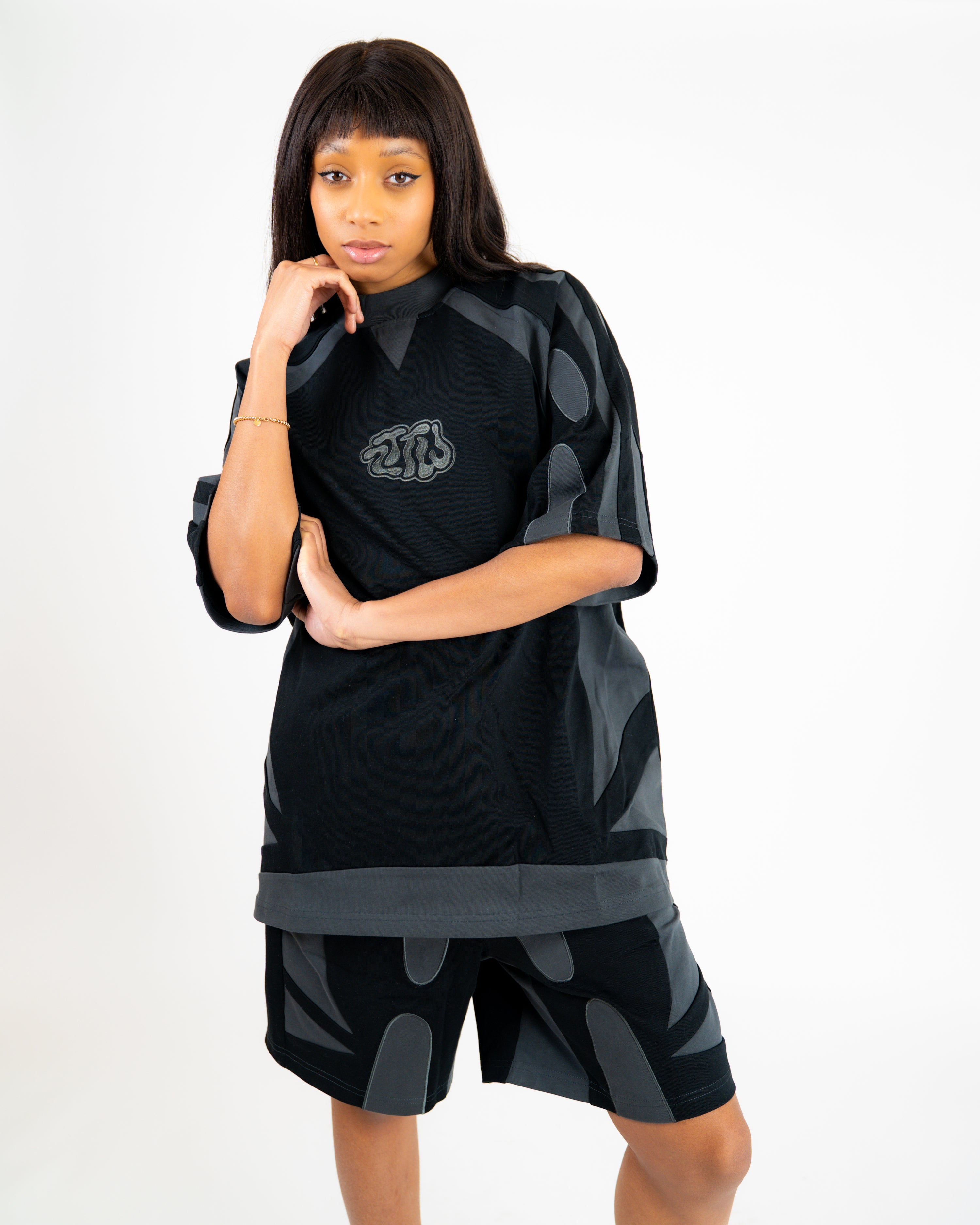 Black Pattern-cut shorts