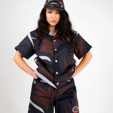 Black camo puffer shorts